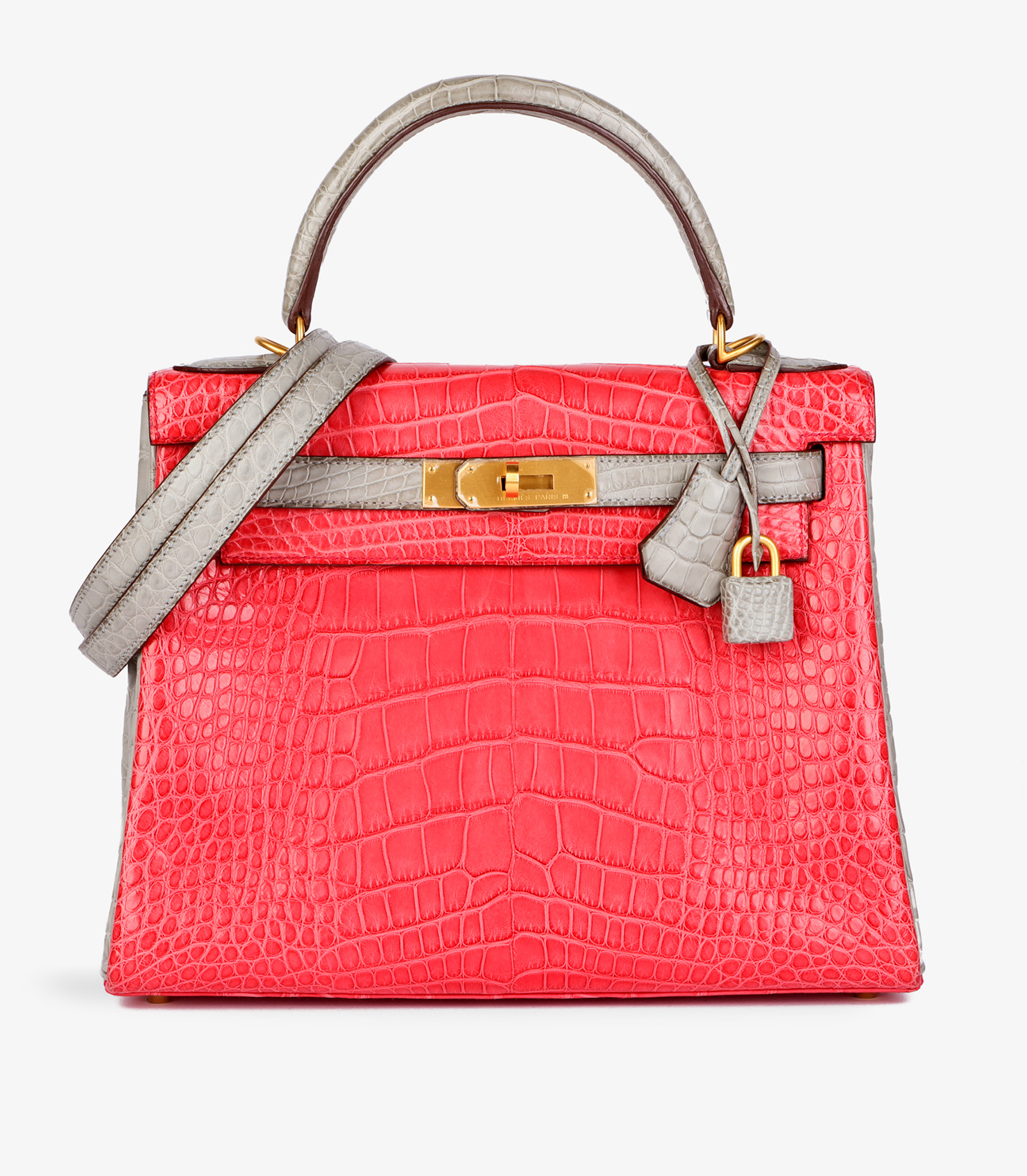 Hermès Bougainvillea & Gris Perle Matte Mississippiensis Alligator Leather HSS Special Order Kelly 28cm Retourne at Xupes