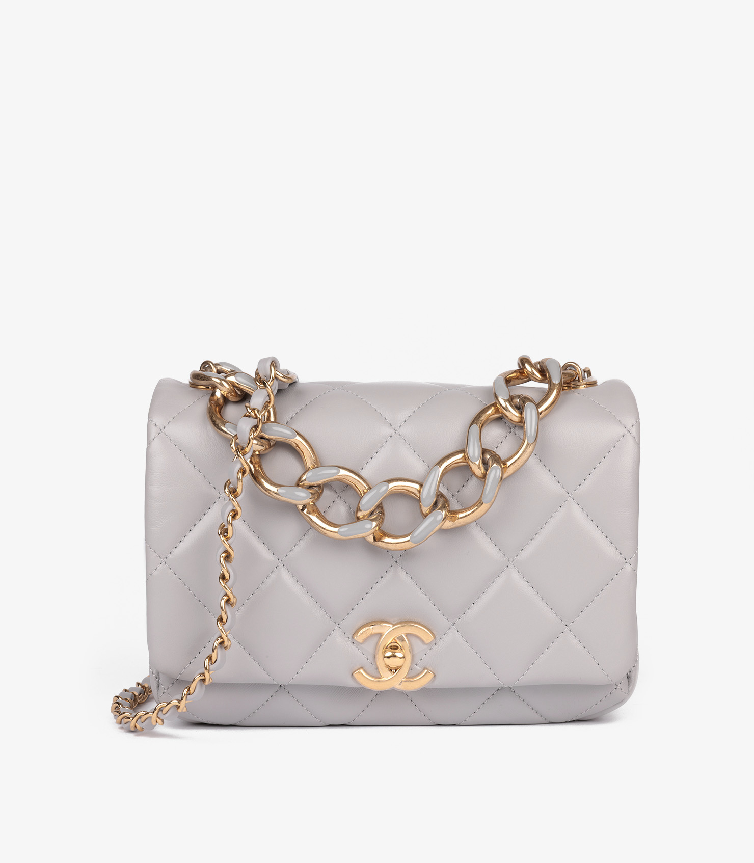 Grey Quilted Lambskin Colour Match Mini Flap Bag