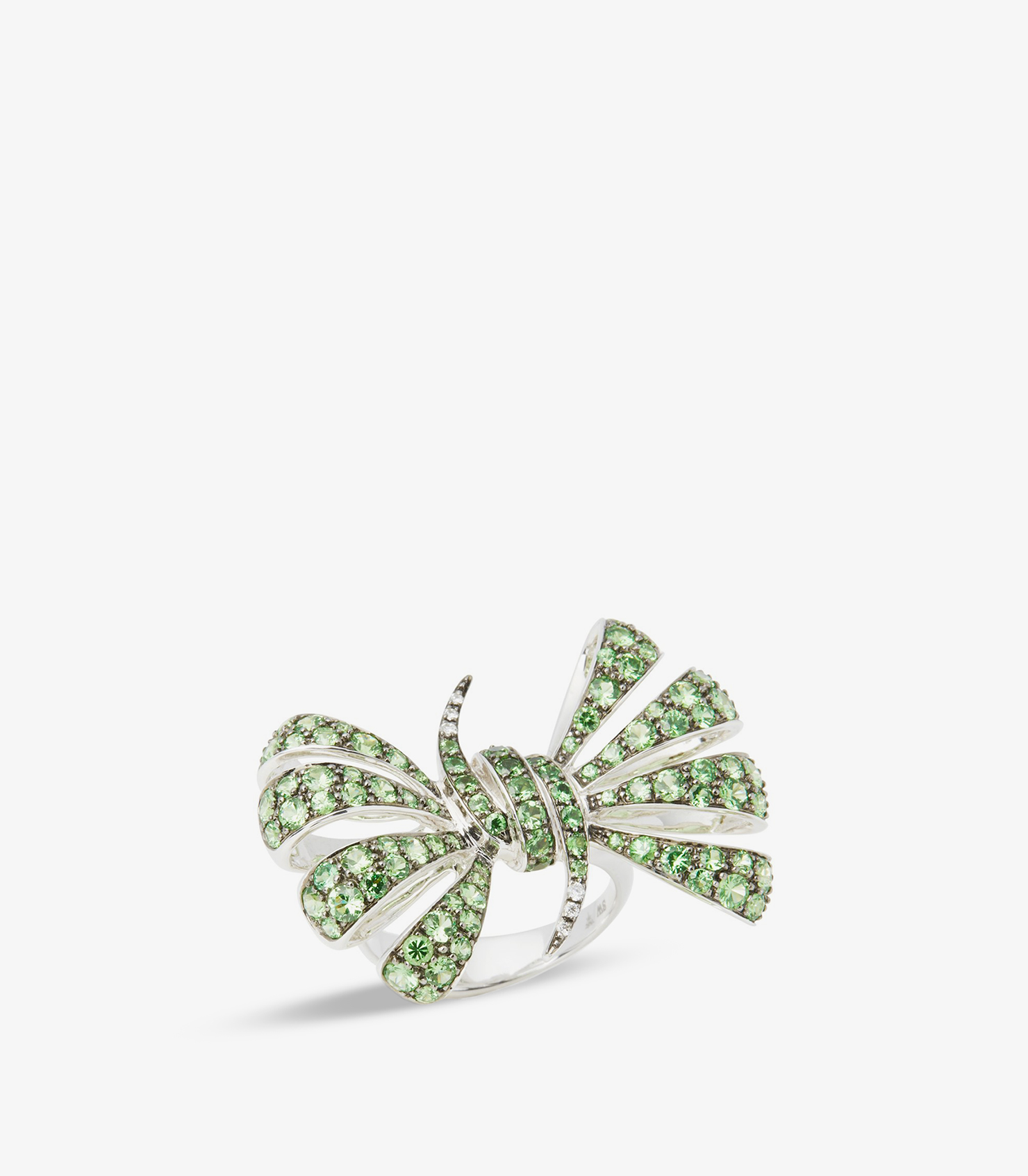 Pave Tsavorite Forget me Not 18ct White Gold Bow Ring