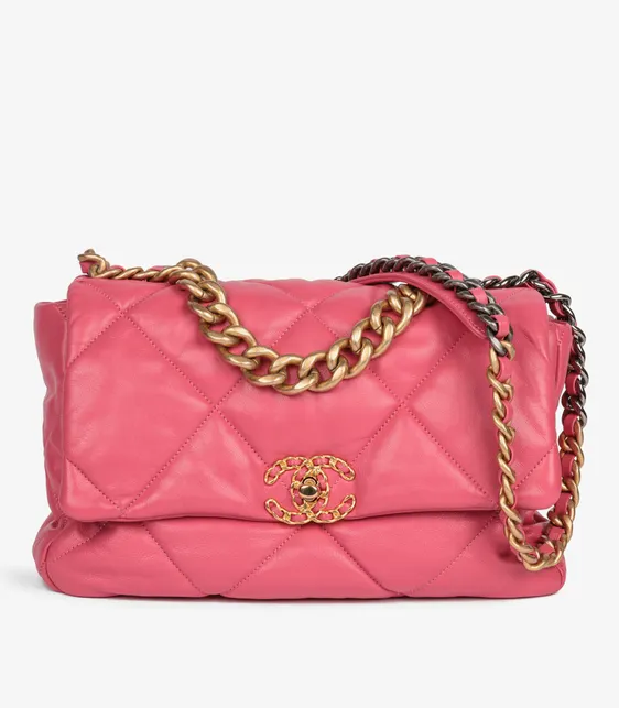 Pink Quilted Lambskin Large 19 Flap Bag