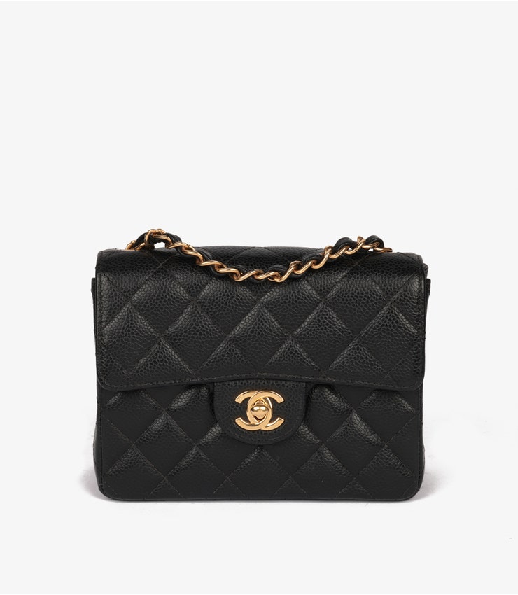 Black Quilted Caviar Leather Vintage Square Mini Flap Bag