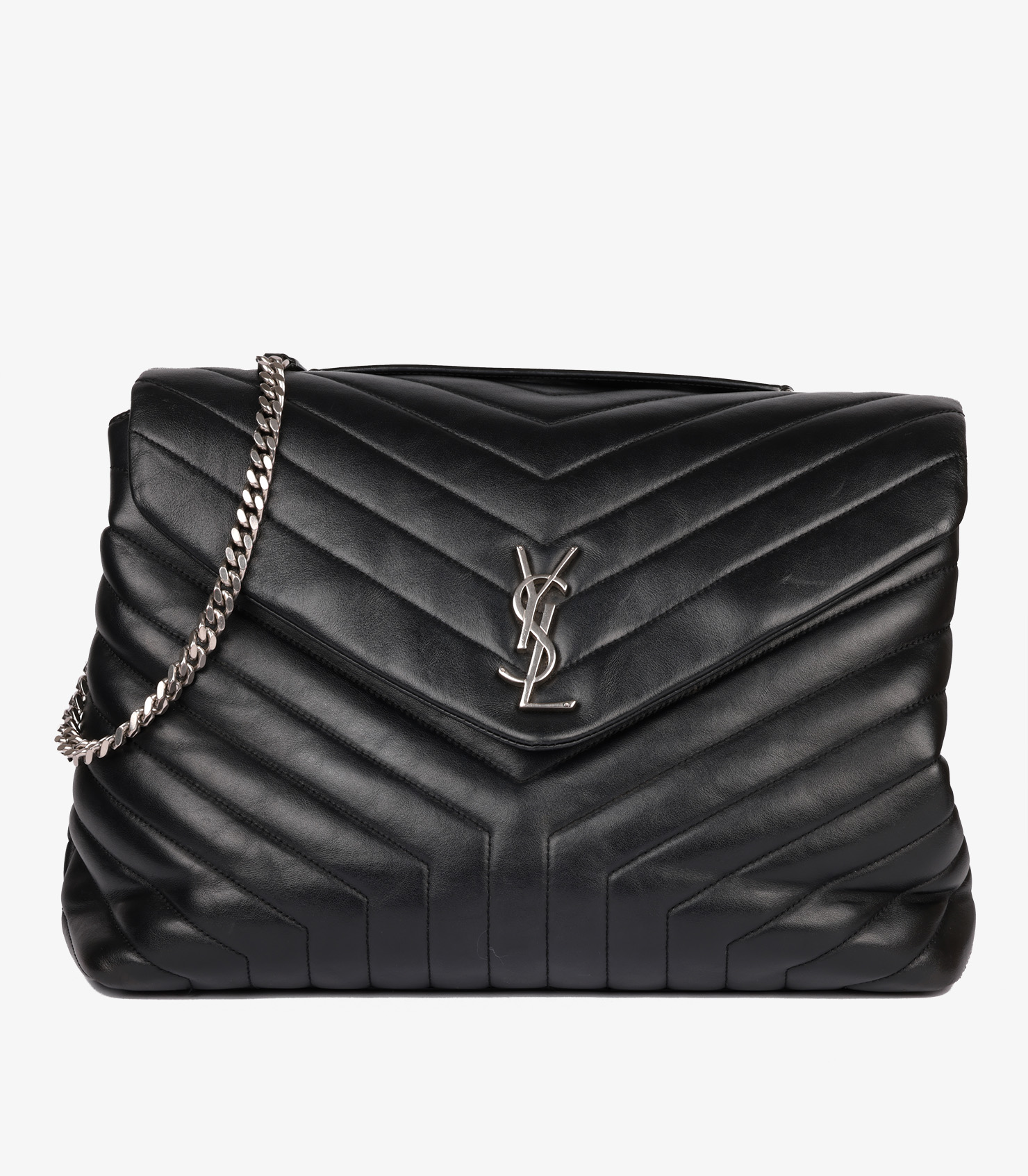 Black Y Quilted Calfskin Leather Large LouLou