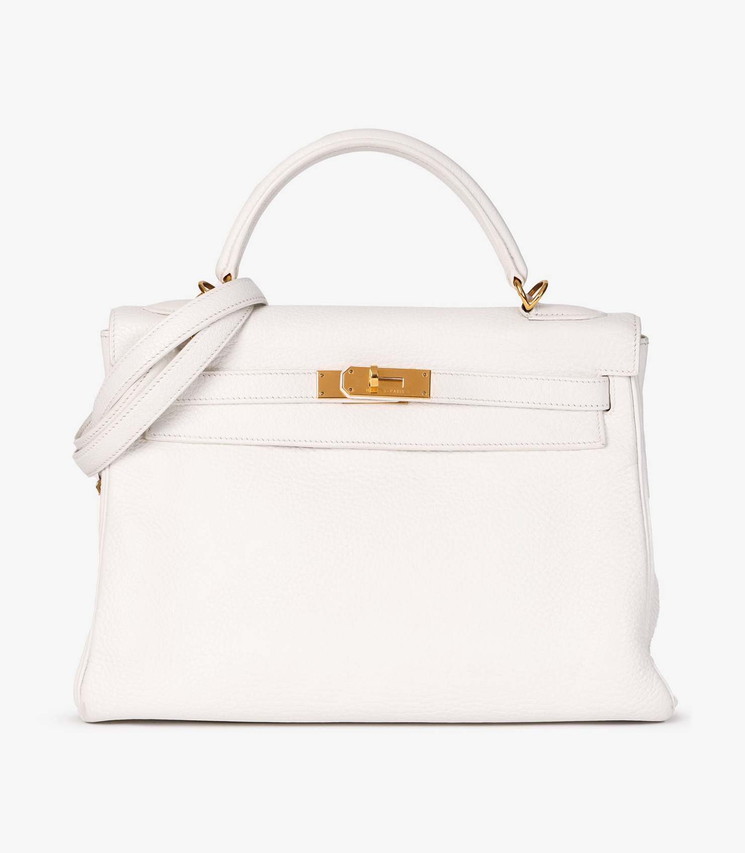 White Clemence Leather Kelly 32cm Retourne