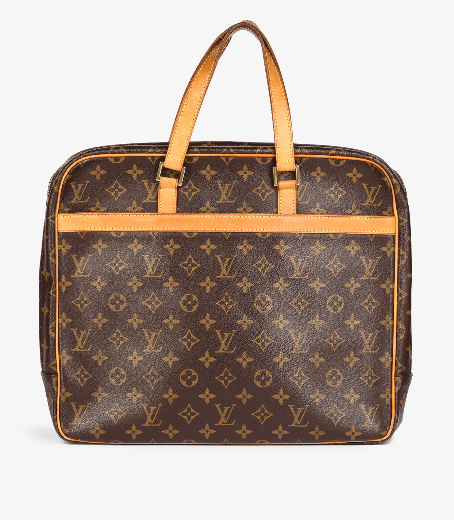 Brown Monogram Coated Canvas & Vachetta Leather Vintage Porte Documents Pegase