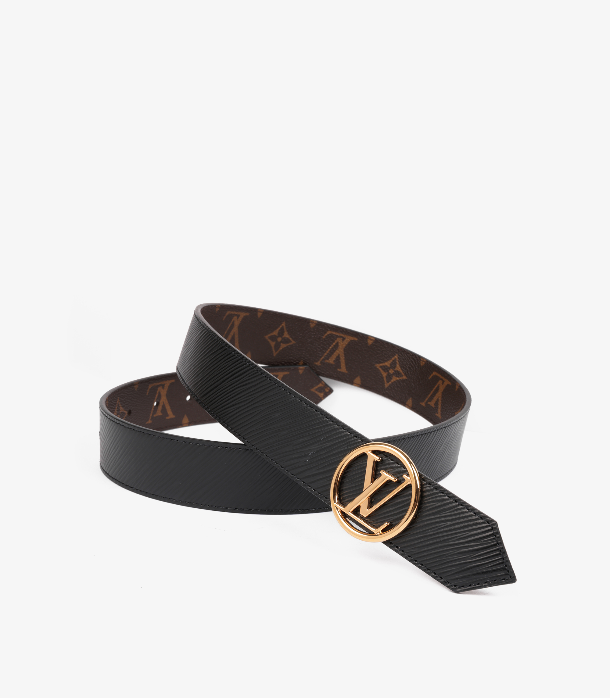 Brown Monogram Coated Canvas & Black Epi Leather LV Initiales 35mm Reversible Belt