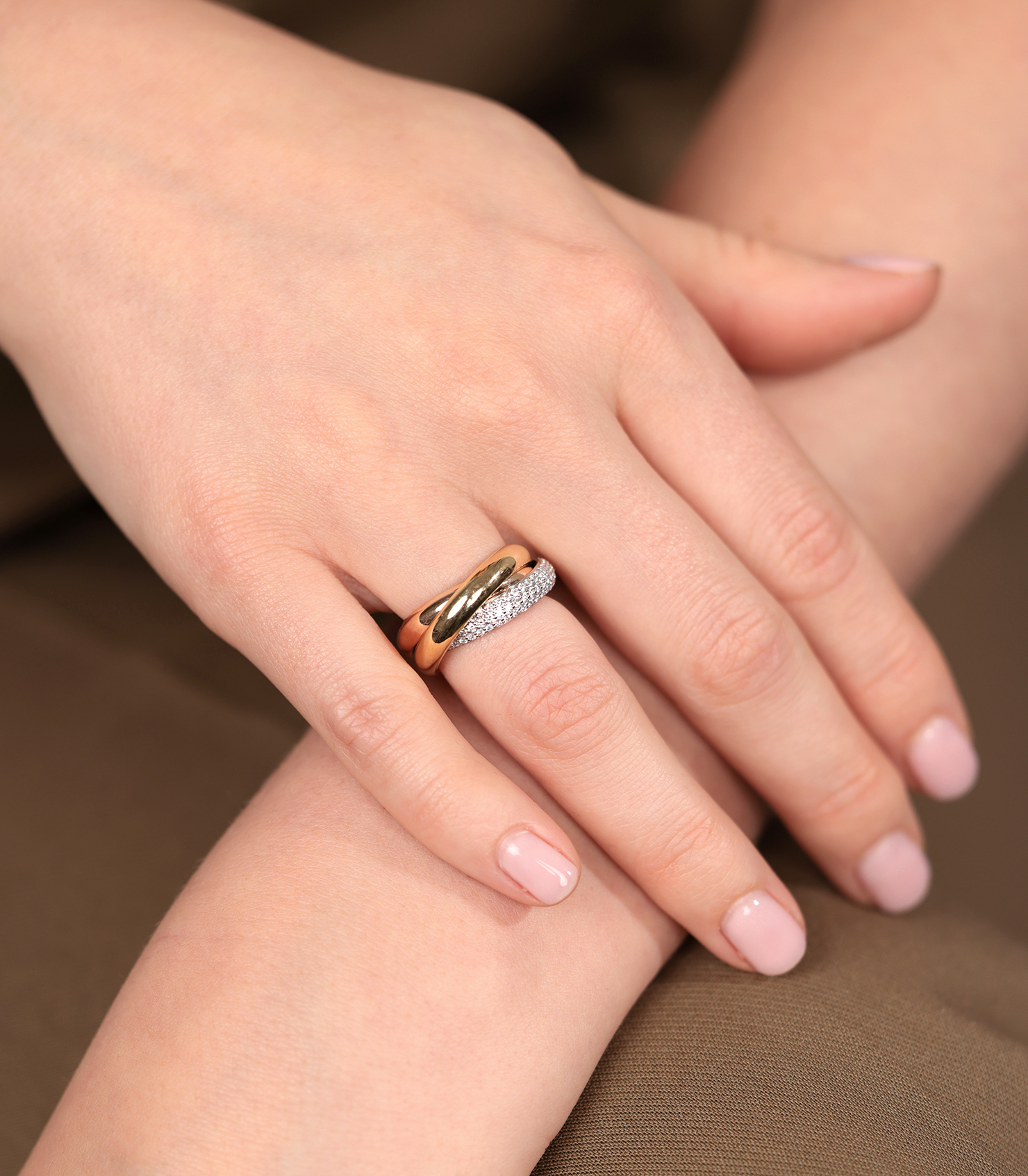 Pave Diamond 18ct White Gold, 18ct Yellow Gold and 18ct Rose Gold Trinity Ring