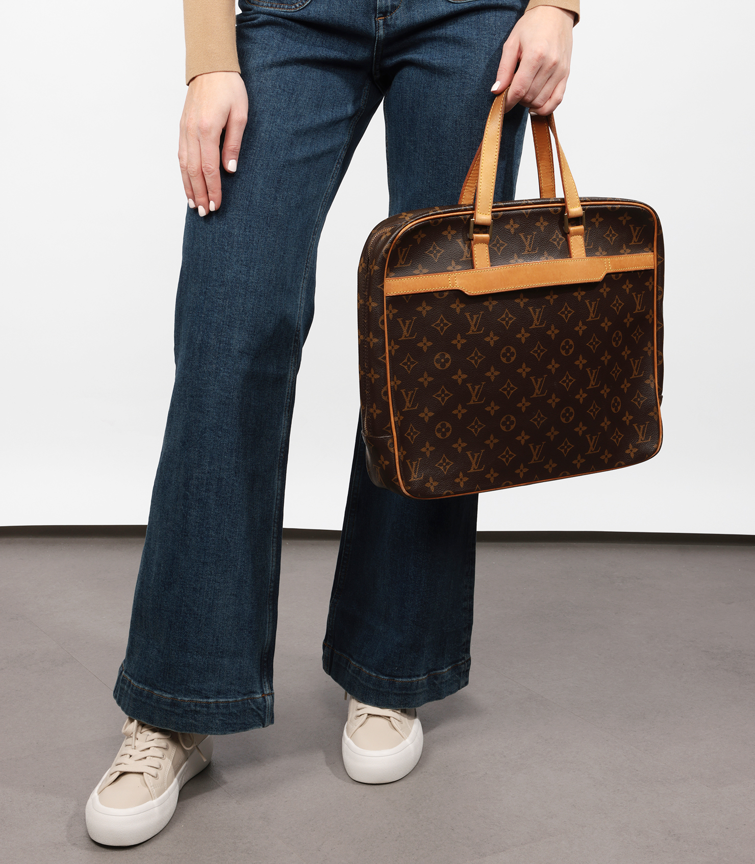 Brown Monogram Coated Canvas & Vachetta Leather Vintage Porte Documents Pegase