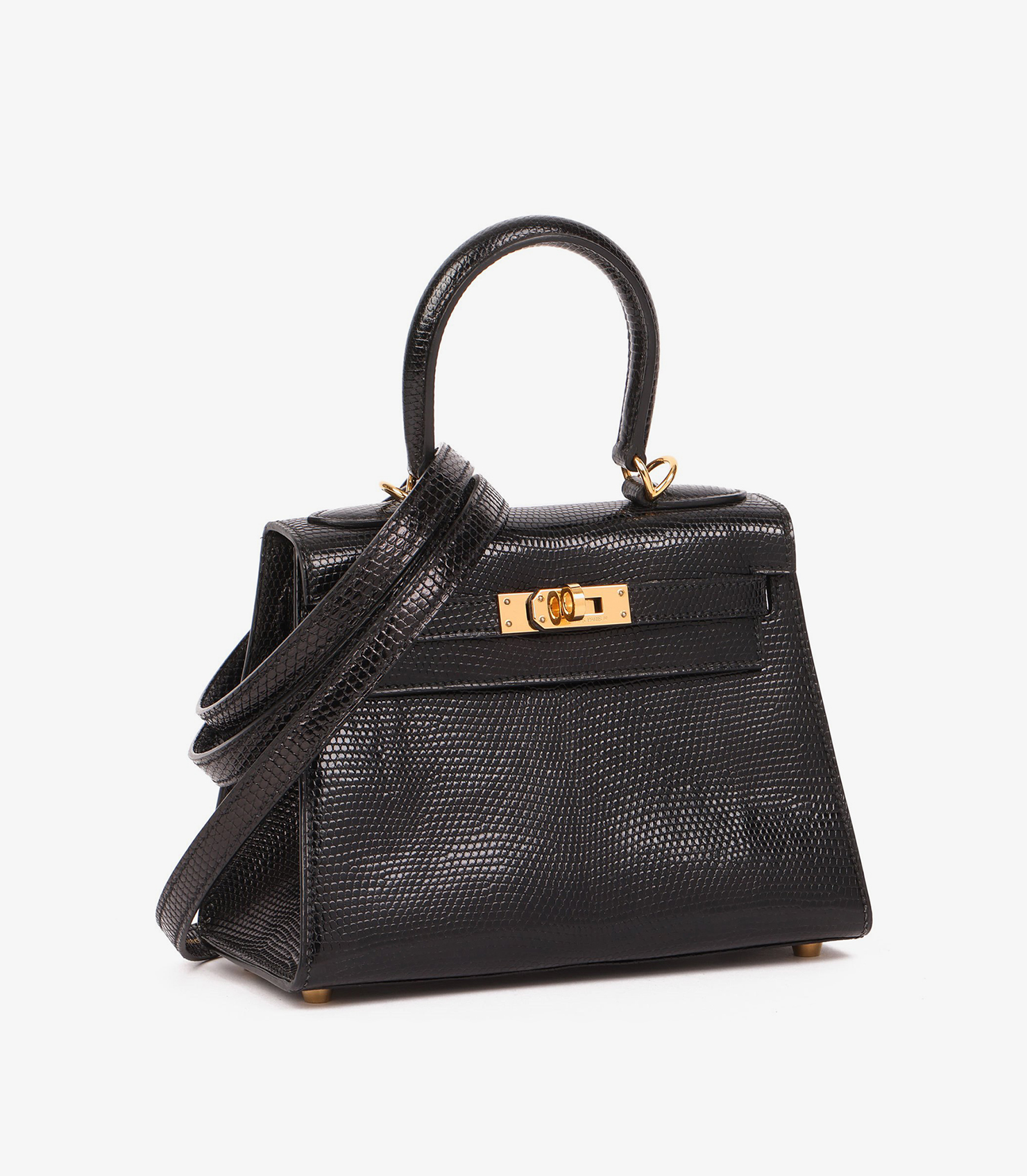 Black Lizard Leather Vintage Kelly 20cm Sellier