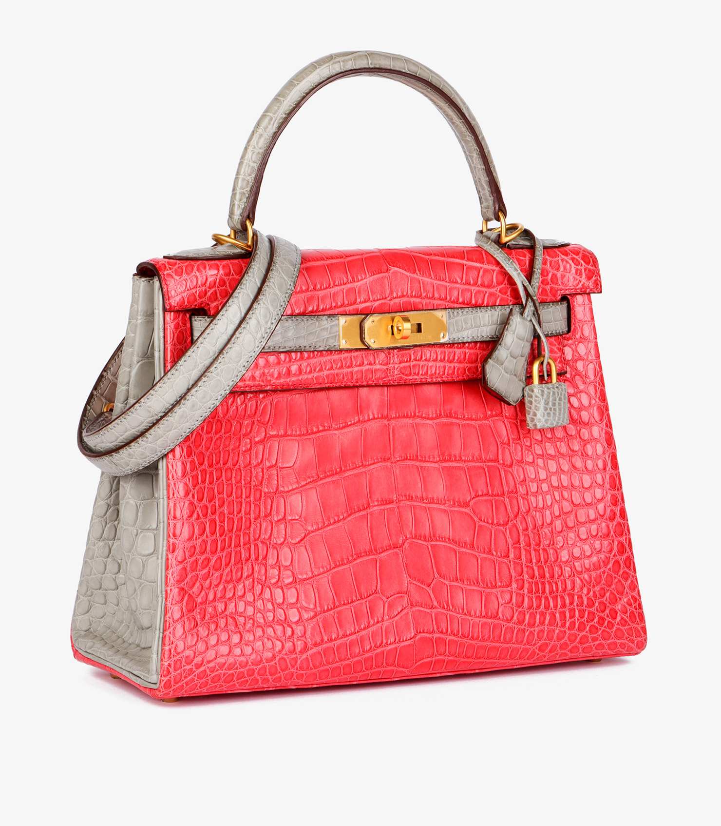 Hermès Bougainvillea & Gris Perle Matte Mississippiensis Alligator Leather HSS Special Order Kelly 28cm Retourne at Xupes