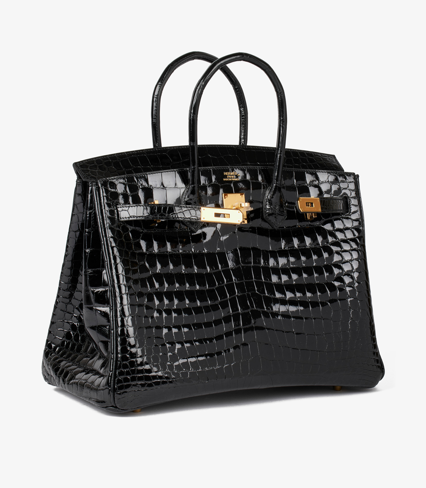 Hermès Black Shiny Porosus Crocodile Leather Birkin 35cm Retourne at Xupes