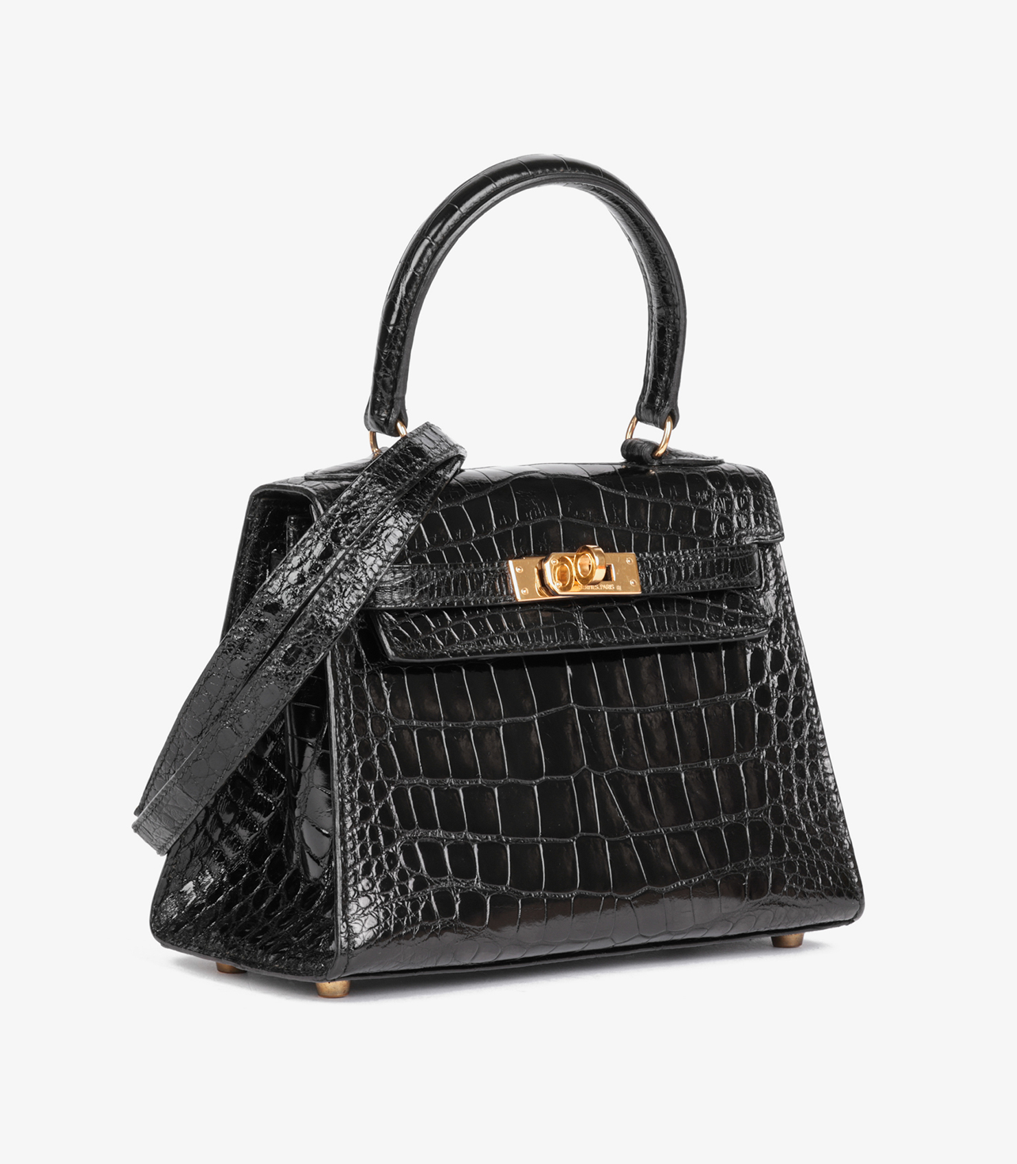 Hermès Black Shiny Mississippiensis Alligator Leather Vintage Kelly 20cm Sellier at Xupes