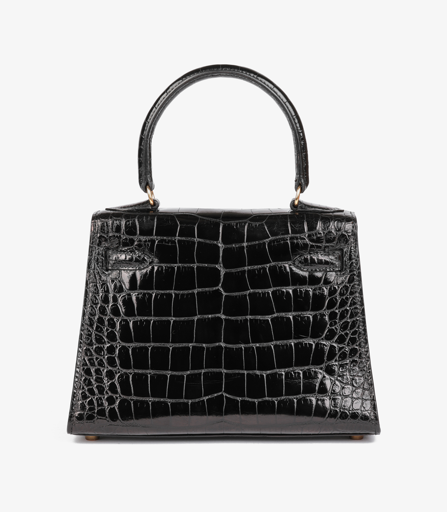 Hermès Black Shiny Mississippiensis Alligator Leather Vintage Kelly 20cm Sellier at Xupes