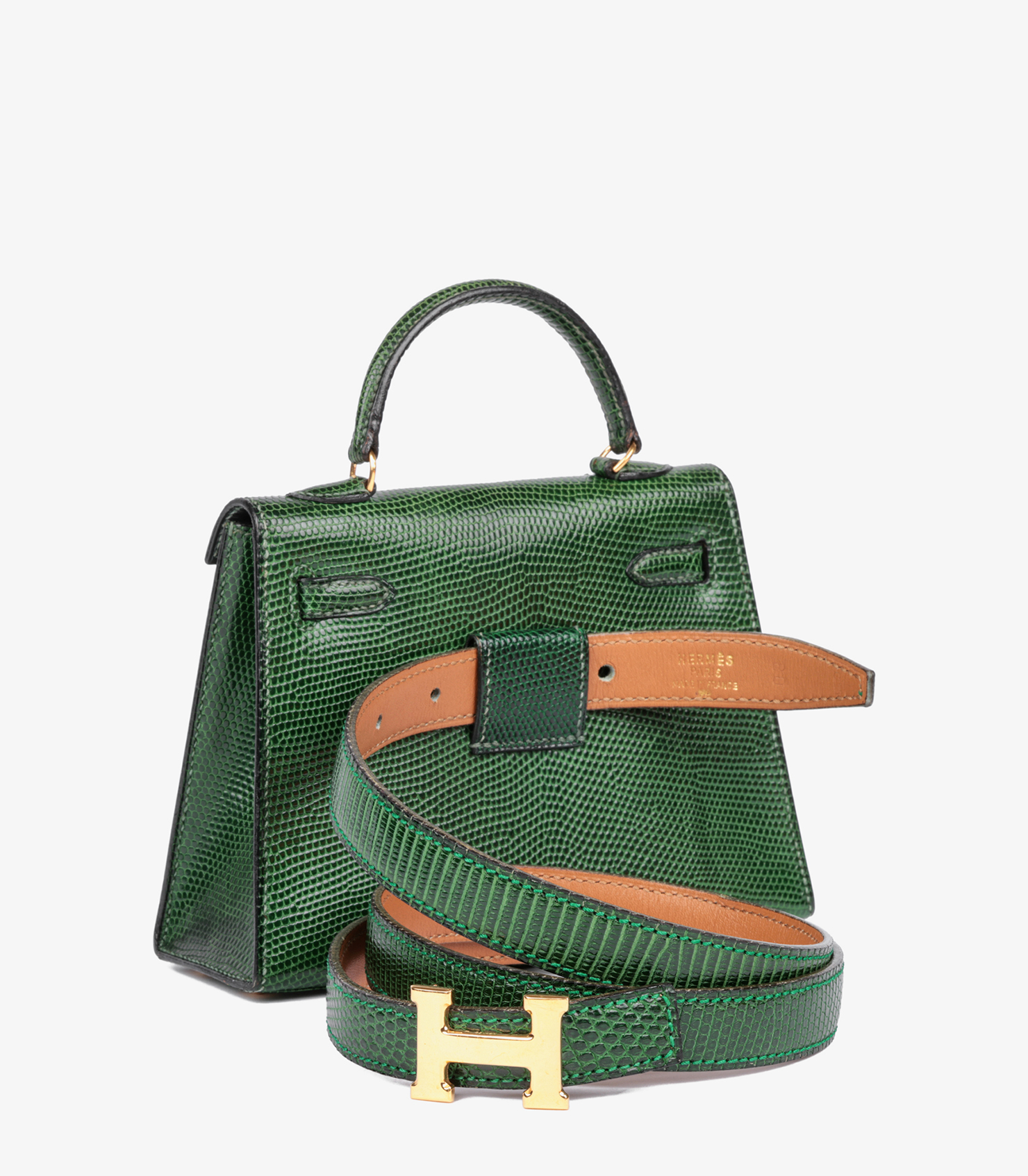 Vert Moyen Lizard Leather Special Order Vintage Convertible Kelly 15cm Sellier with Constance Belt