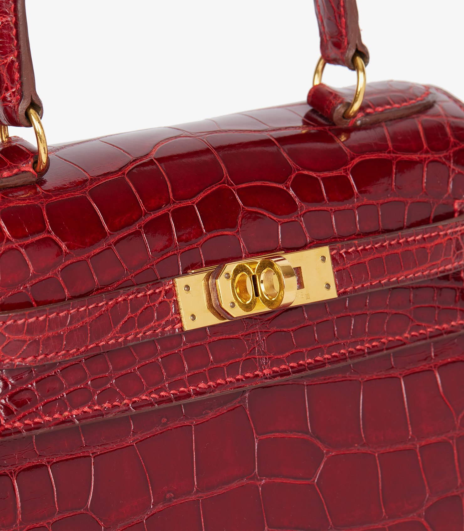Hermès Rouge Sellier Shiny Alligator Vintage Kelly 20cm Sellier at Xupes