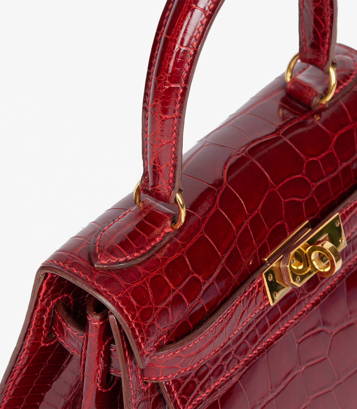 Hermès Rouge Sellier Shiny Alligator Vintage Kelly 20cm Sellier at Xupes