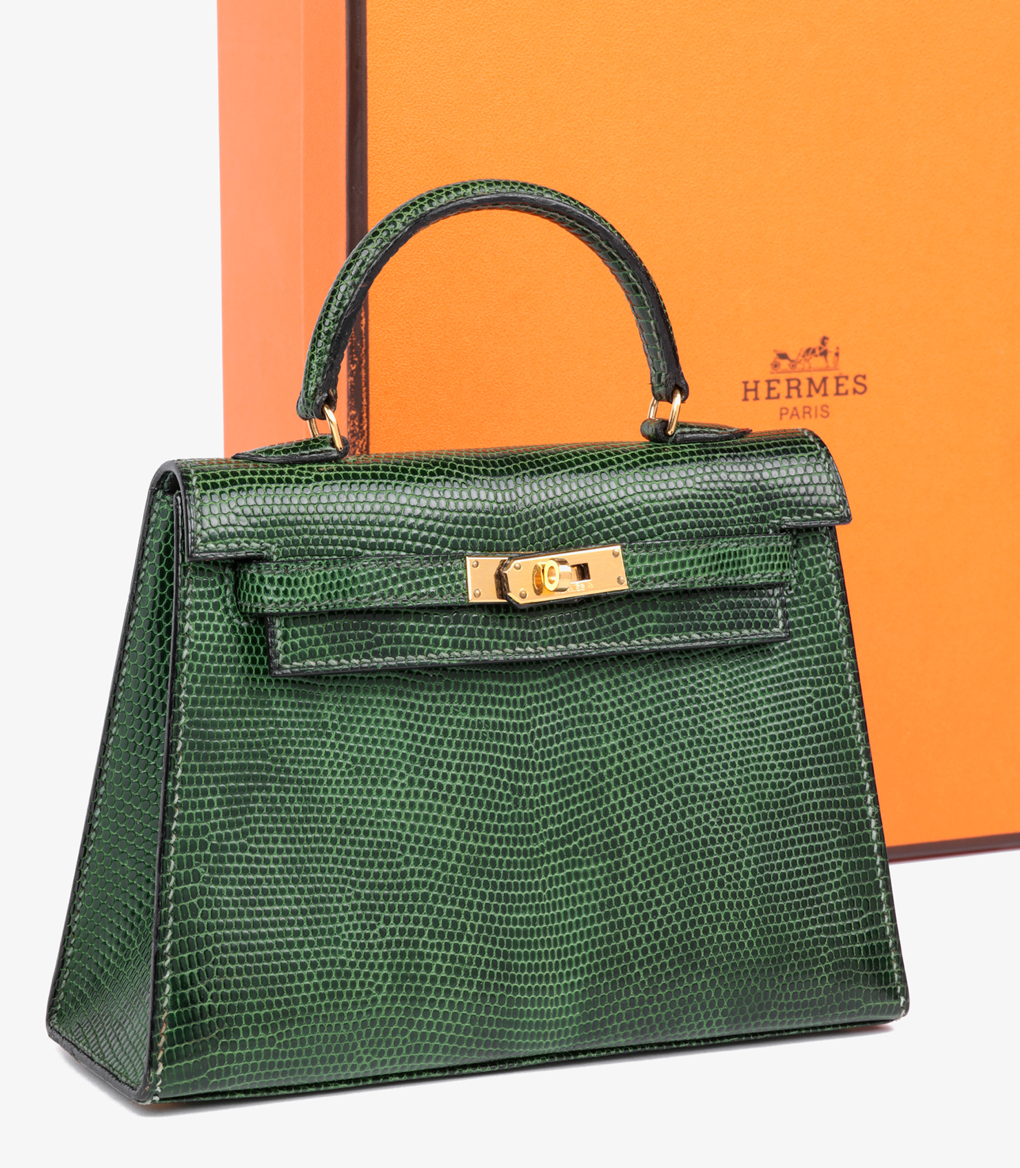 Vert Moyen Lizard Leather Special Order Vintage Convertible Kelly 15cm Sellier with Constance Belt