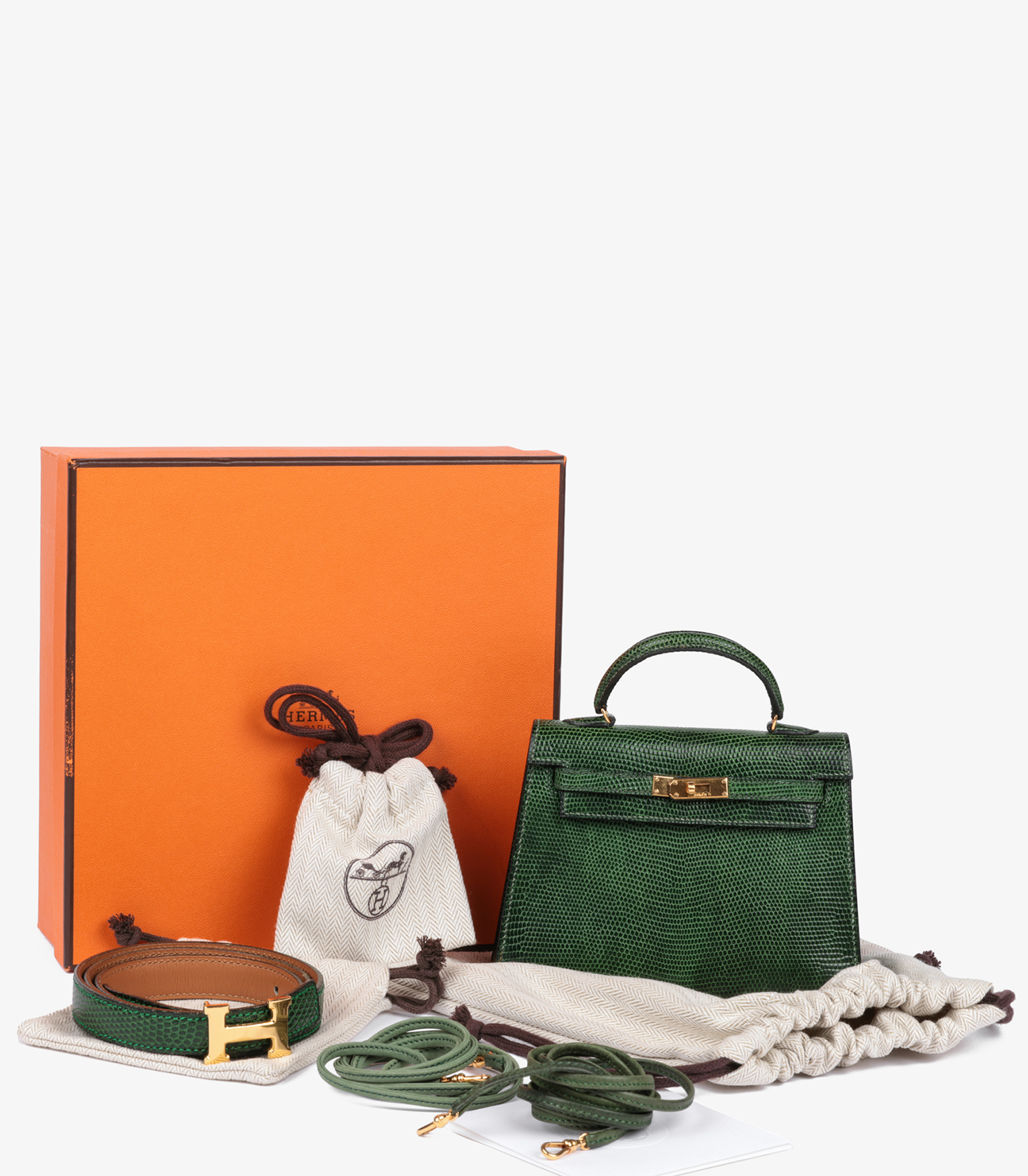 Vert Moyen Lizard Leather Special Order Vintage Convertible Kelly 15cm Sellier with Constance Belt