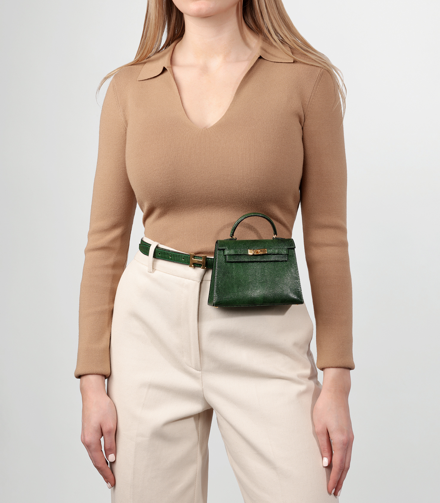Vert Moyen Lizard Leather Special Order Vintage Convertible Kelly 15cm Sellier with Constance Belt