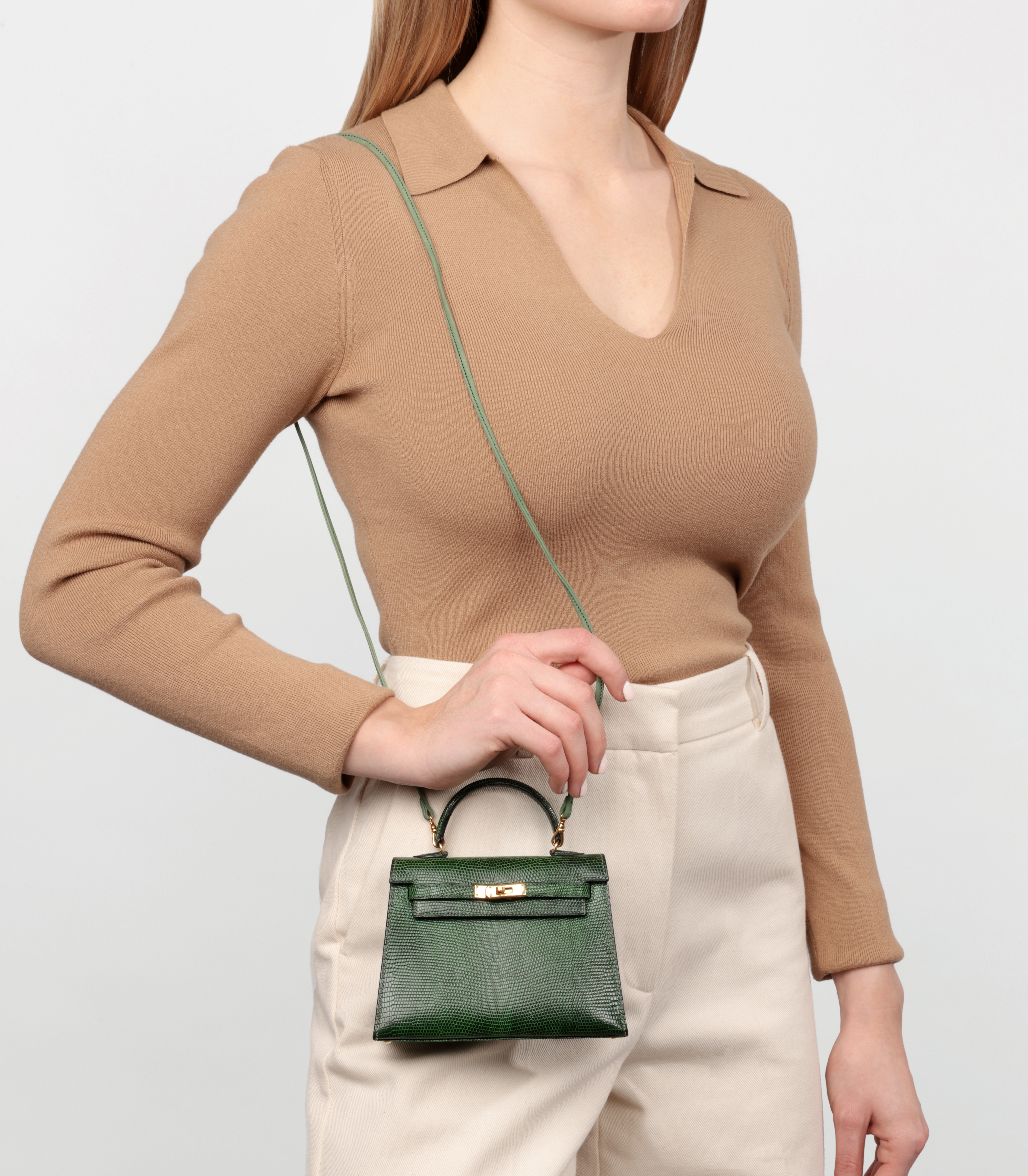 Vert Moyen Lizard Leather Special Order Vintage Convertible Kelly 15cm Sellier with Constance Belt