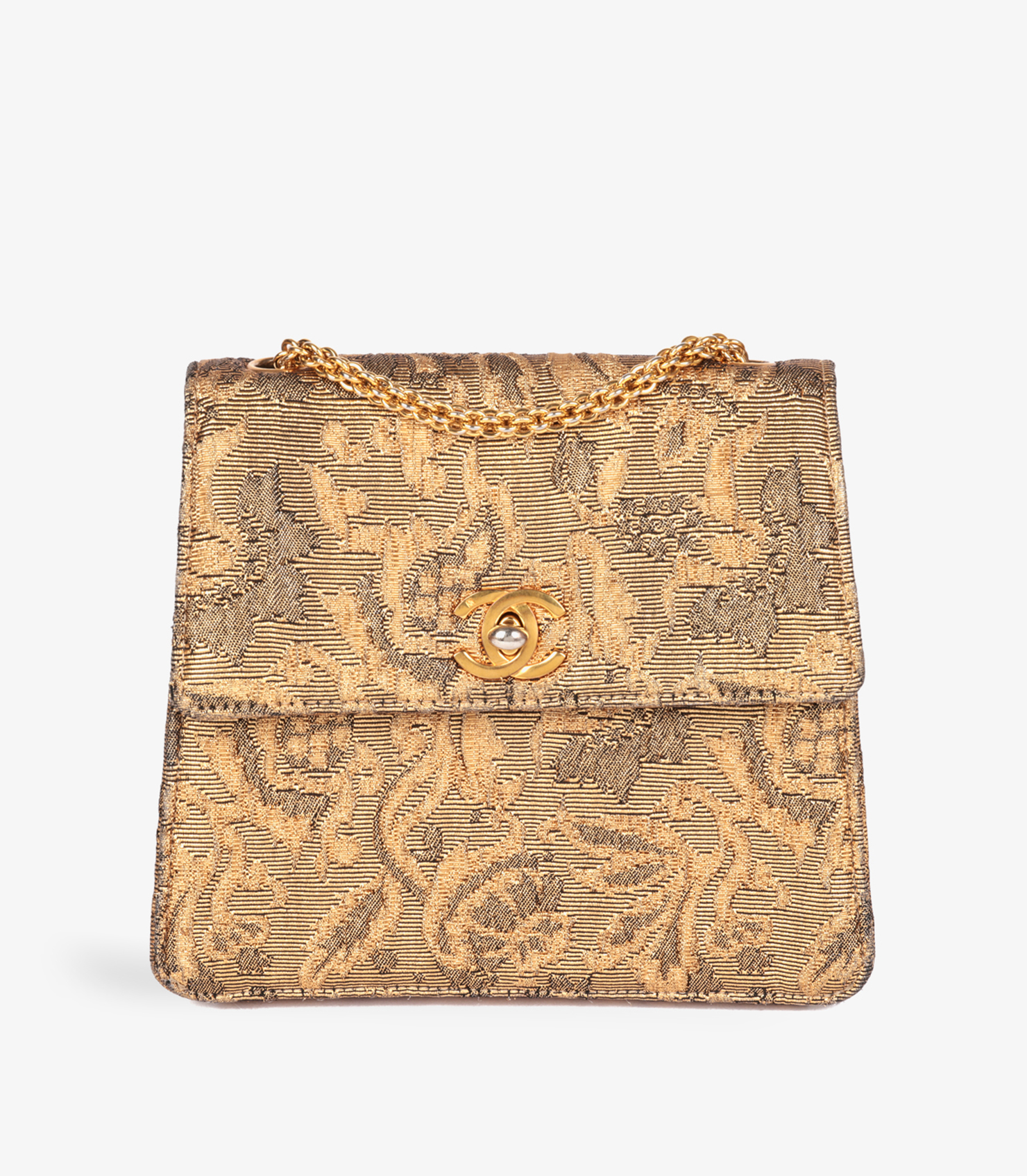 Chanel Gold Metallic Floral Woven Jacquard Vintage Mini Flap Bag from Xupes