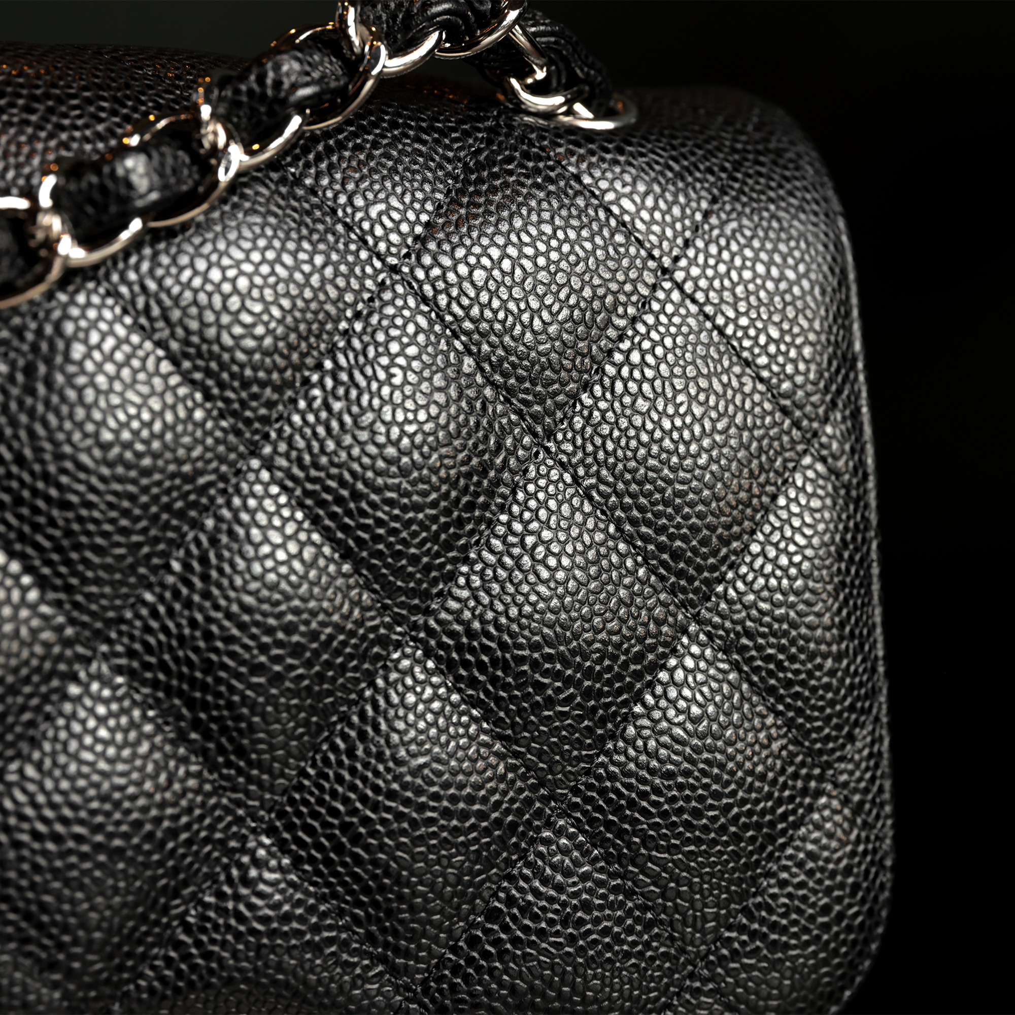 Quilting of Chanel Black Caviar Leather Jumbo Classic Double Flap Bag