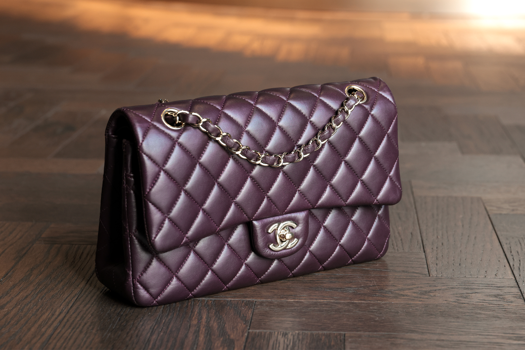 Chanel Purple Quilted Lambskin Medium Classic Double Flap Bag