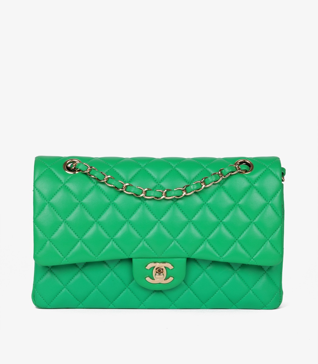 Chanel Green Quilted Lambskin Medium Classic Double Flap Bag from Xupes