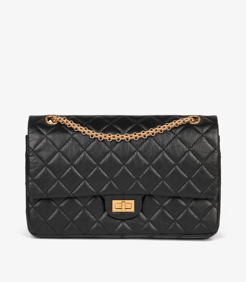 Chanel Black Quilted Crinkled Calfskin Leather 226 2.55 Reissue Double Flap Bag