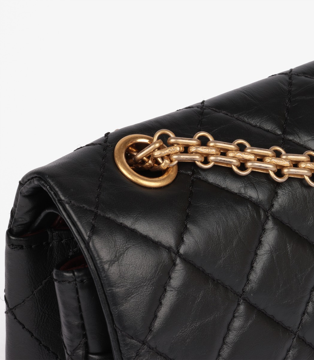 Chain of Chanel Black Quilted Crinkled Calfskin Leather 226 2.55 Reissue Double Flap Bag