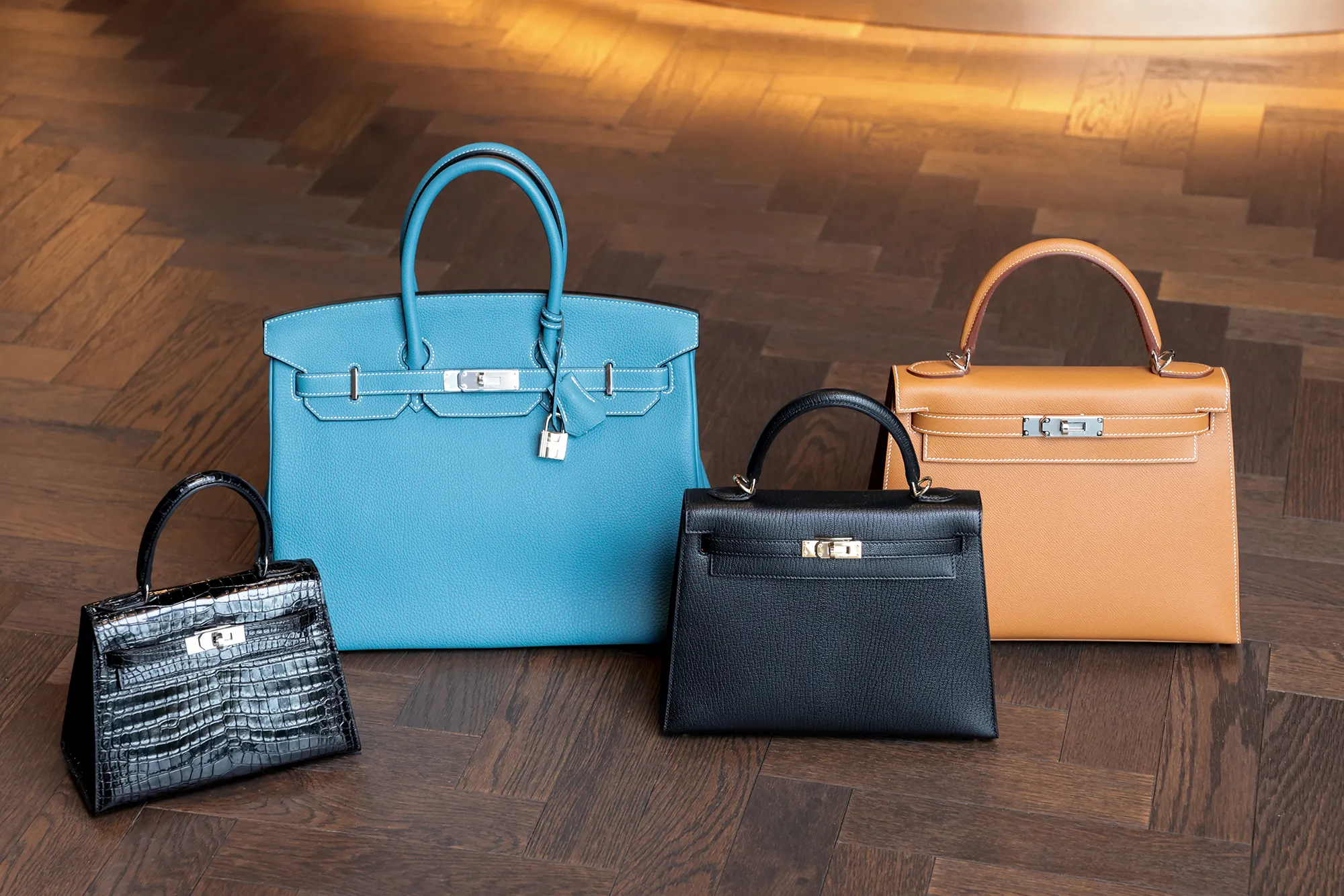 Group of Hermes Birkin and Kelly Bags
